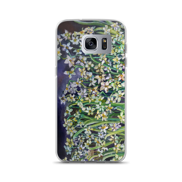 White Narcissus Water Lilies, Daffodils Floral Art Print Samsung Case- Made in USA/ EU - alicechanart