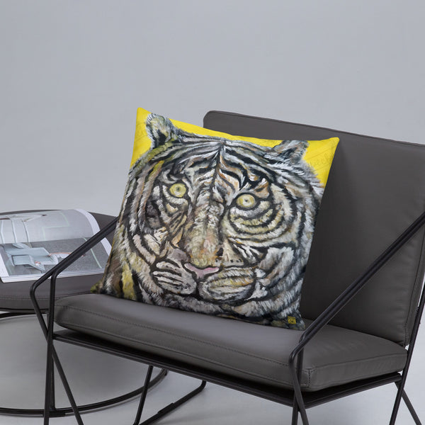 "Blue-Eyed White Tiger" 2018, 20"x12/ 18"x18" Pillow With Stuffing, Made in USA - alicechanart