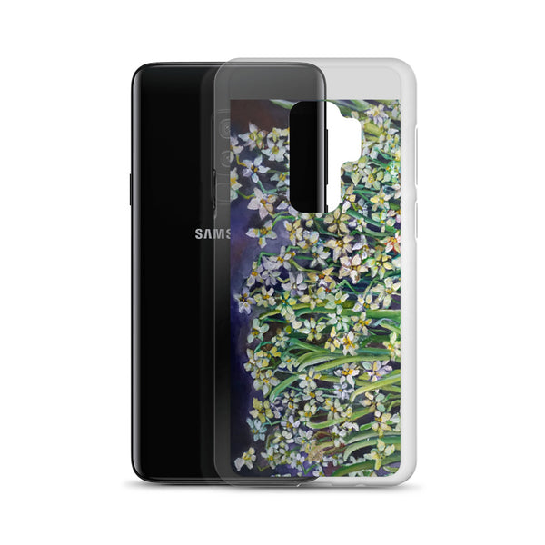 White Narcissus Water Lilies, Daffodils Floral Art Print Samsung Case- Made in USA/ EU - alicechanart