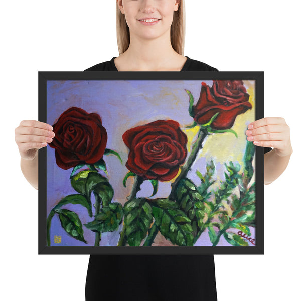 Summer Red Roses in Purple Sky, Framed Matte Poster Art Print, Made in USA - alicechanart