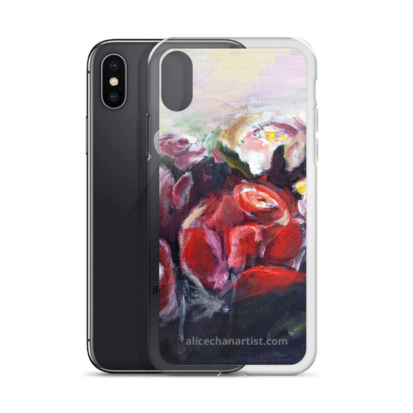 "French Red Roses", Floral Print, iPhone 7/6/7+/ 6/6s/ X/XS/ XS Max/XR Case, Made in USA - alicechanart