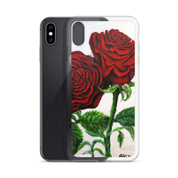 Triple Red Roses in Silver, iPhone Case,  iPhone 7/6/7+/ 6 / 6s/ X/XS/ XS Max/XR Case, Made in USA - alicechanart
