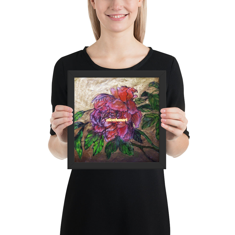 Pink Peony Chinese Floral Art Framed Poster Print, 2019, Made in USA - alicechanart
