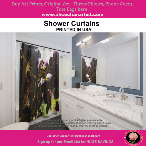 White Art Shower Curtains, Modern Abstract Polyester Bathroom Curtains-Printed in USA